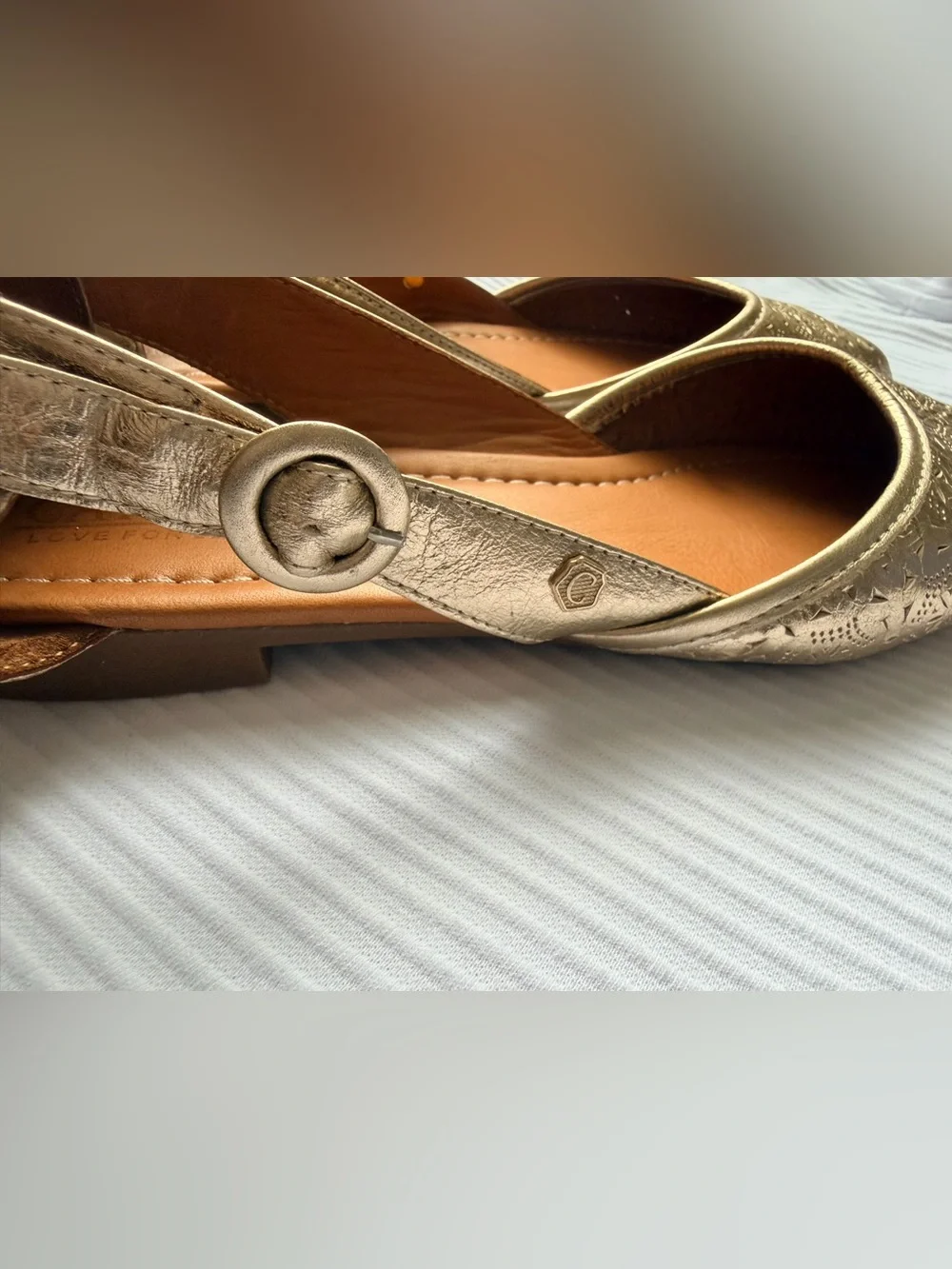 Gold Leather Slingback Flats/Vacation/Office/Casual Chic/Quiet Luxury/US 10–10.5 - Picture 3 of 6